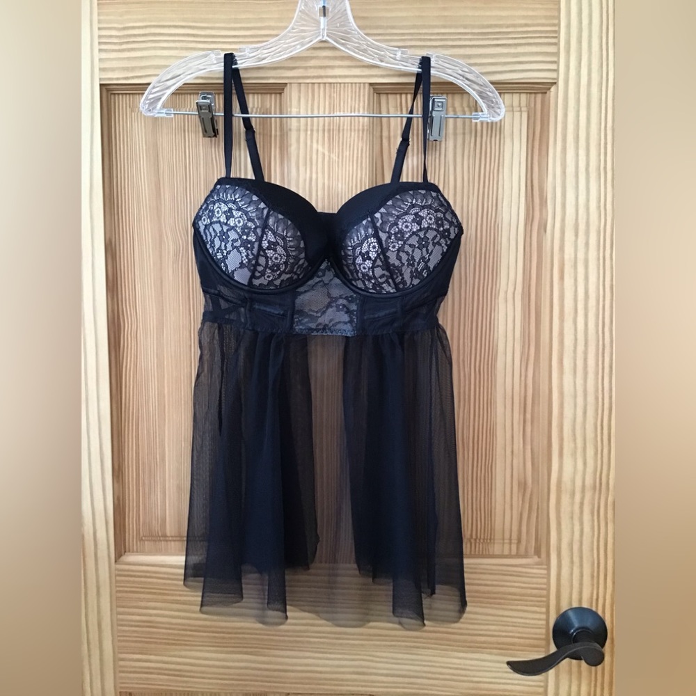 Victoria’s Secret Black, Body Lace Bustier bralette 36 C with Push up  Cups